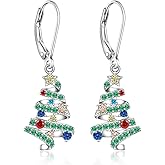Christmas Earrings Christmas Tree Earrings for Women Dangle Drop S925 Sterling Silver Leverback Holiday X Mas Jewelry