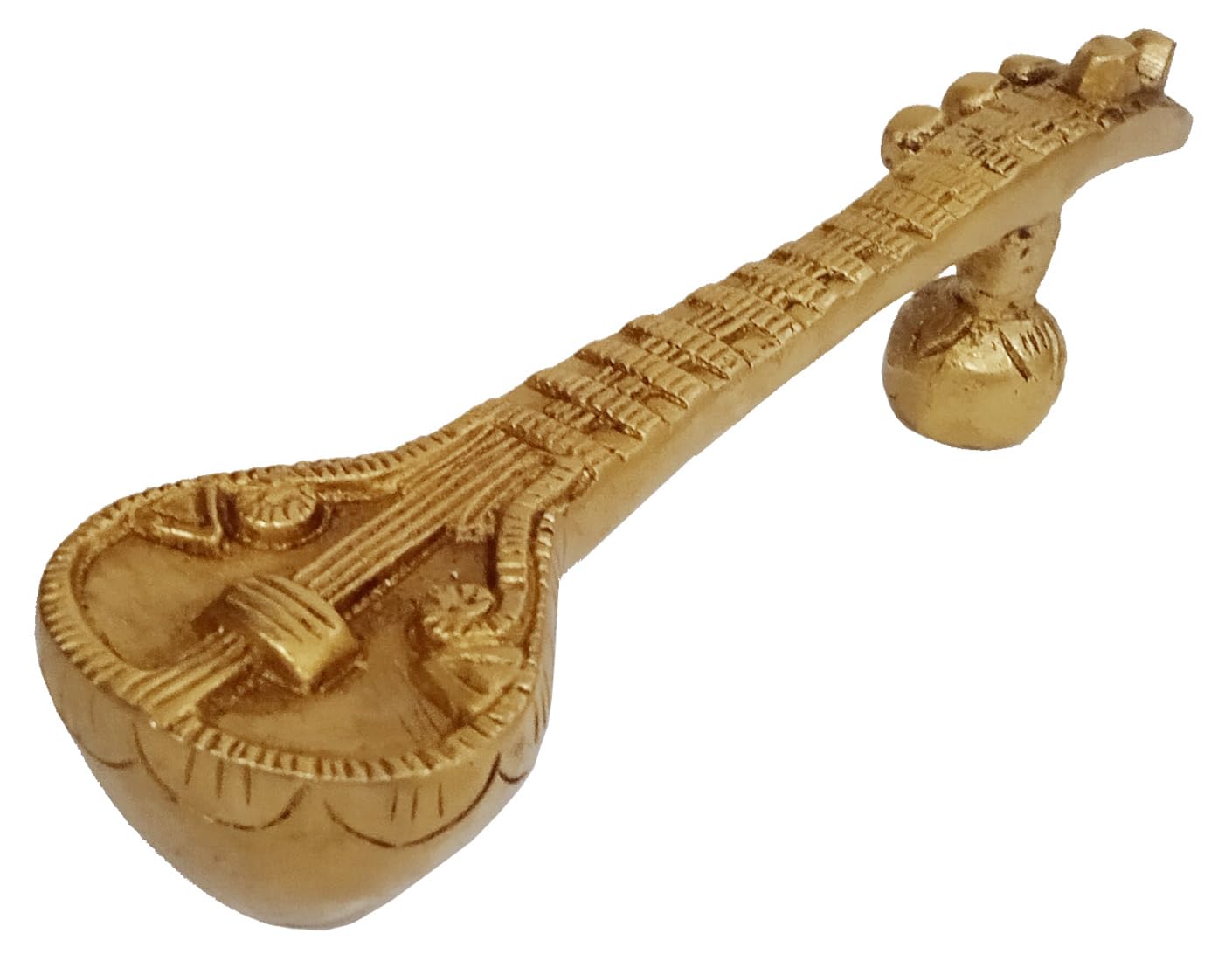 Purpledip Brass Door Handle 'Sitar': Indian Classical Musical Instrument Design Grip For Door, Window Or Cupboard (10814)