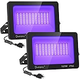 Onforu 2 Pack 100W LED Black Light, Blacklight Purple Flood Light with Plug, IP66 Waterproof Black Flood Light Neon Glow for
