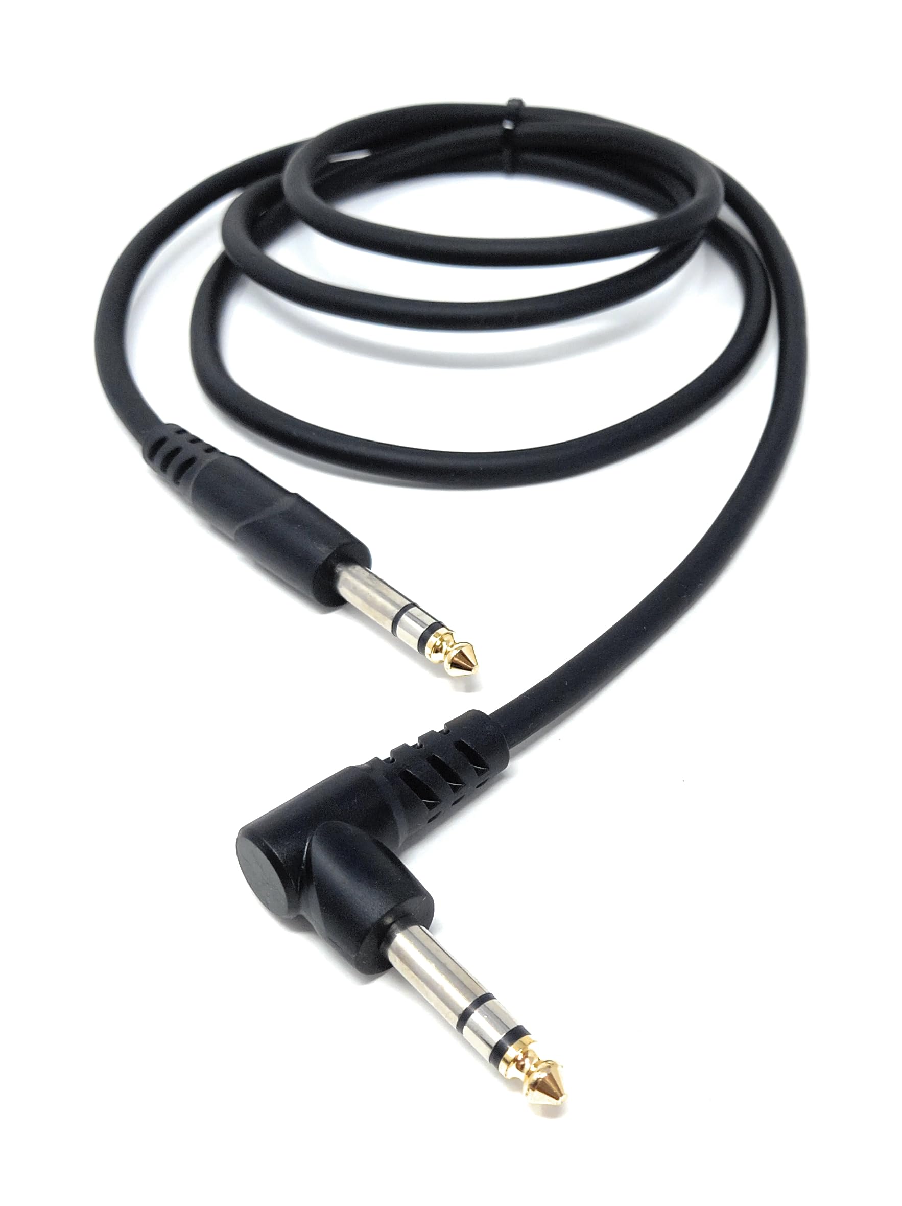 DRUT 1.5m 6.35mm 1/4" Stereo TRS Male Jack to Right Angled Male Jack, Audio, Music Instrument, Flexible Cable Lead 5ft