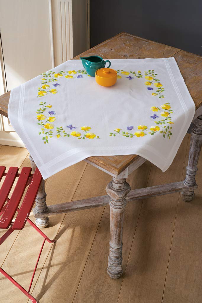 Vervaco Embroidery Kit: Tablecloth: Spring Flowers, Cotton, Multicoloured, 80 x 80 x 0,3 cm