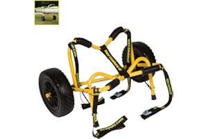 Suspenz Kayak Canoe Transport Trailer, DLX Kayak Cart, Trolley with Airless Wheels and Straps, Weight Capacity 150 lbs, Yellow (22-0044)