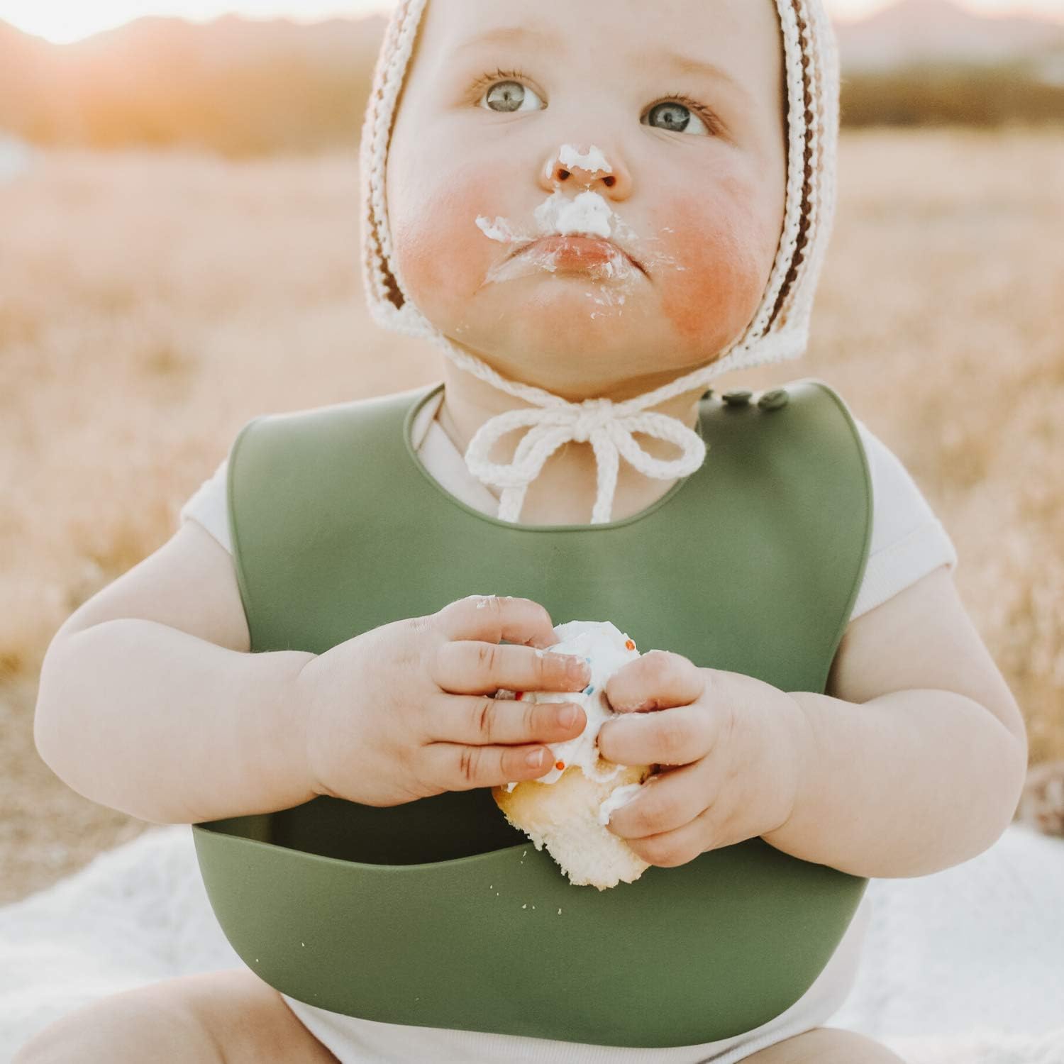 Platinum Silicone Baby Bibs for Babies and Toddlers - Waterproof, Adjustable, Soft, Comfortable Silicone Baby Bibs with Pocket Stops Stains - Feeding Bib for Girls or Boys - Olive