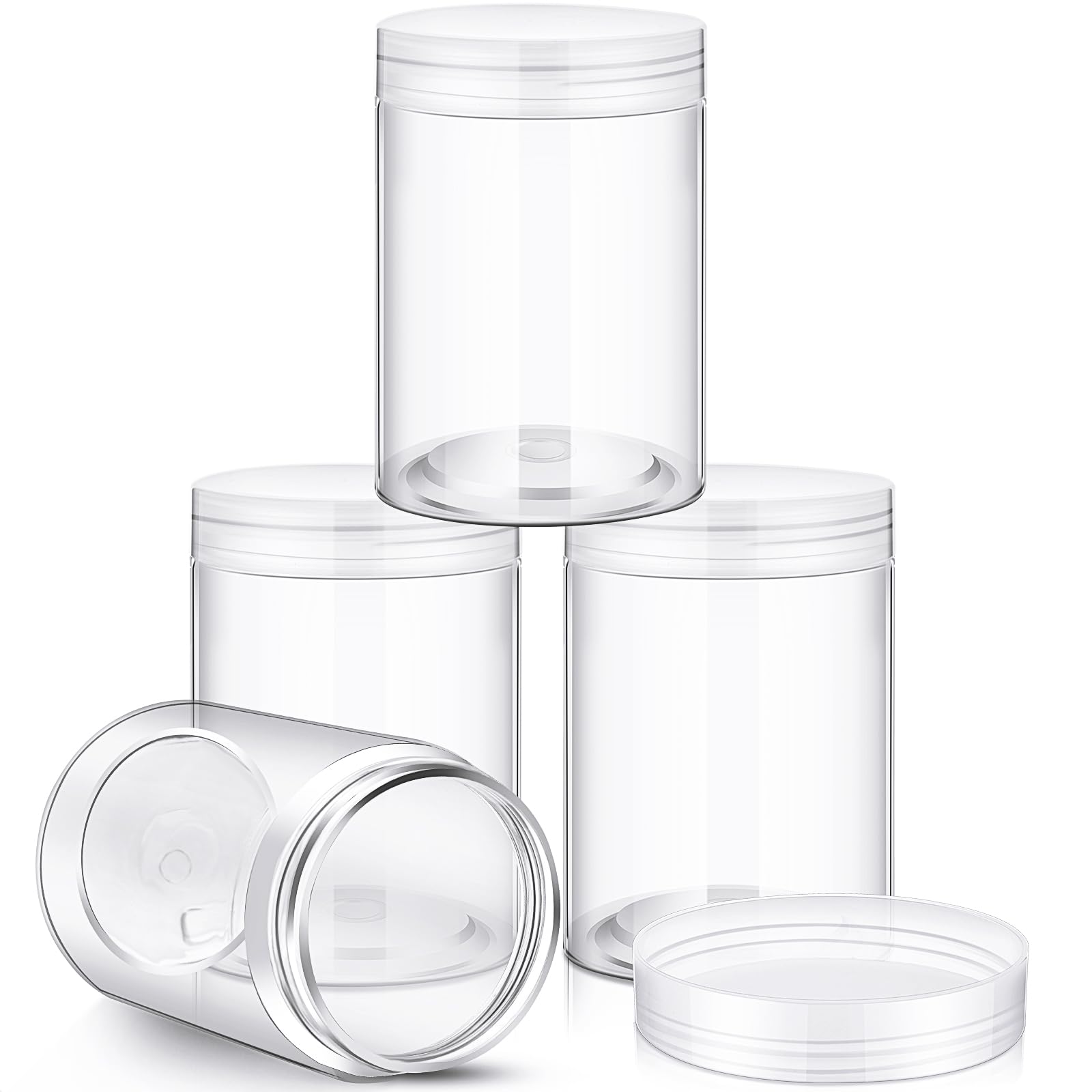 Photo 1 of Patelai 4 Pieces Round Wide-mouth Leak Proof Plastic Container Jars with Lids for Travel Storage Makeup Beauty Products Face Creams Oils Salves Ointments DIY Making(10 Ounce,Clear)