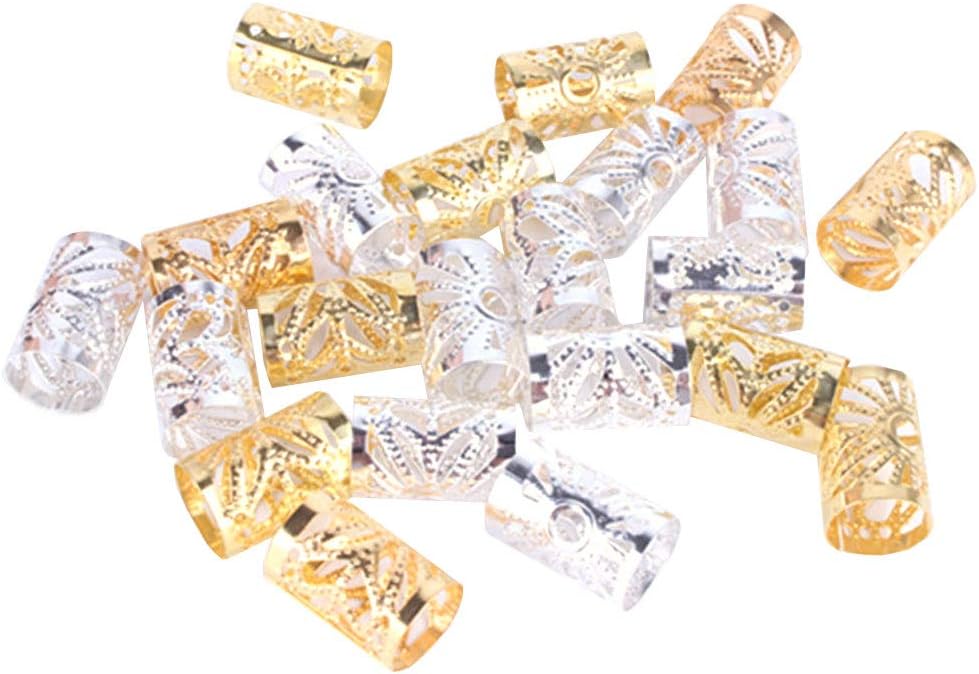 Beaupretty 100pcs Dreadlocks Beads Metal Hair Cuffs Braiding Beads Filigree Tube Hair Accessory Hair Decoration (Silver + Golden)