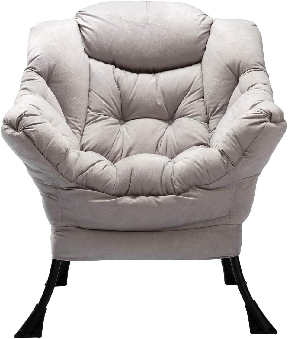 HollyHOME Modern Fabric Lazy Chair, Accent Contemporary Lounge Chair, Single Steel Frame Leisure Sofa Chair with Armrests and A Side Pocket, Grey: Kitchen & Dining