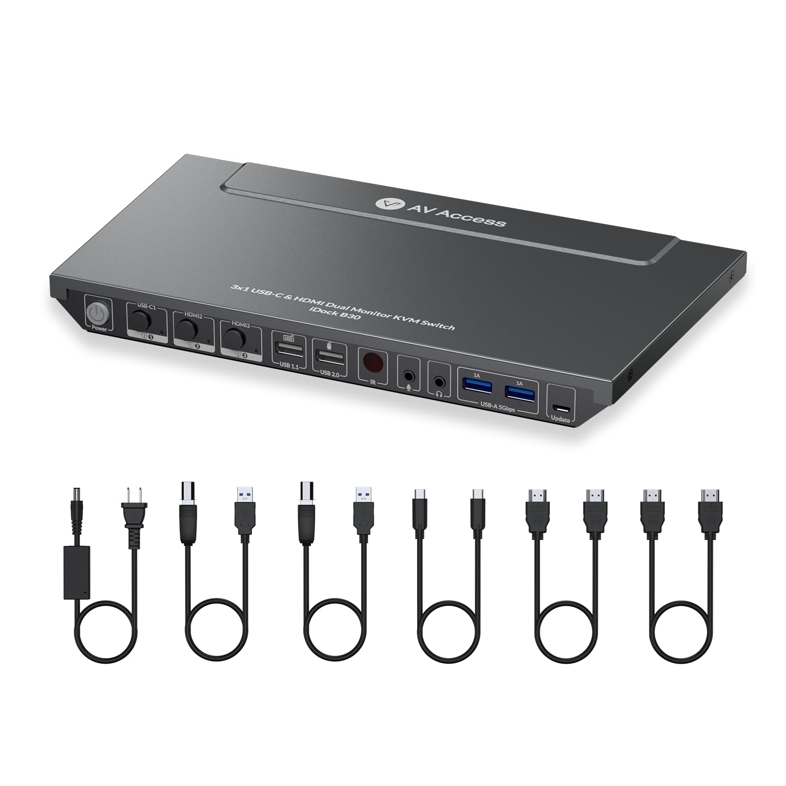 AV Access KVM Switch Dock 3 Computers 2 Monitors, 4K HDMI KVM Switch Dual Monitor, Type-C 65W Charging for Laptop, Ethernet, EDID, Hotkey Switch, USB C MST Dual 4K@60Hz, 1080P@240Hz, 2K@144Hz, USB 3.0