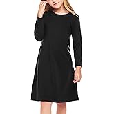 Arshiner Girls Dress Kids Long Sleeve Solid Color Casual T-Shirt Dress