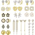 15 Pairs Gold/Silver Clip on Earrings for Women Teens Young Lady Non Pierced Earrings for Women Clip on Pearl Earrings Stud Dangle Earrings Prom Jewelry