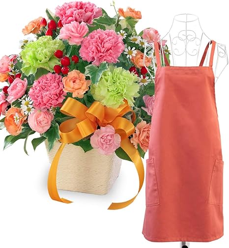 Amazon 母の日セットギフト カーネーションのミックスアレンジメントと母の日ギフト エプロン 巾着付き Mt03az I 花キューピット 女性 母 祖母 誕生日 お祝い 記念日 プレゼント 花束 オンライン通販