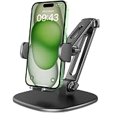 APPS2Car Phone Stand for Desk, Adjustable Cell Phone Holder for Office | Triple-Clamp Phone Holder, Height-Adjustable Folding Arm, 360&deg; Rotation, Anti-Slip Base, Fits Cases up to 20mm