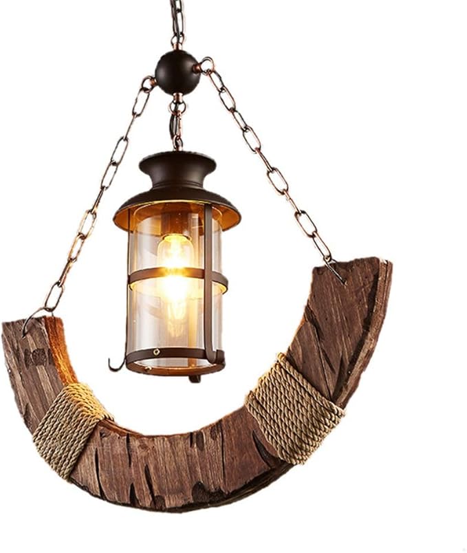 Lámpara Colgante de Madera Retro Lámpara de Techo Colgante Industrial