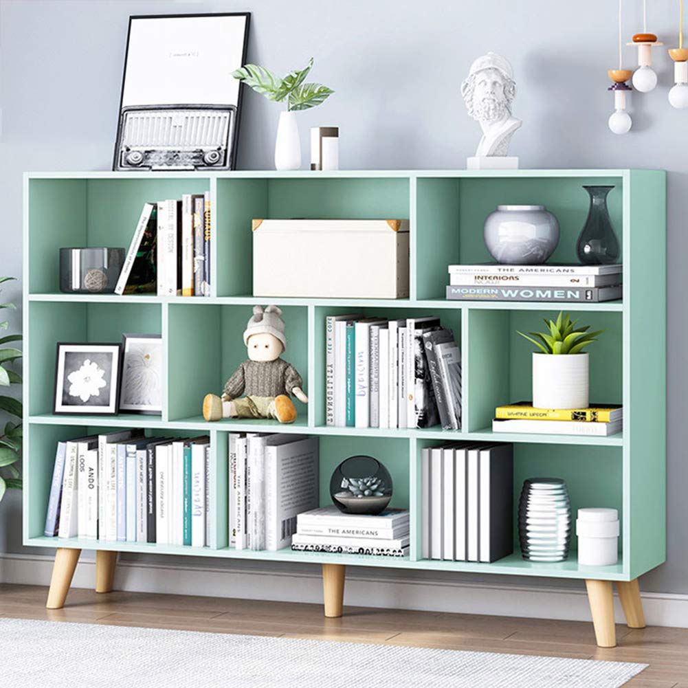 Photo 1 of **It is used, it is not known if it is missing a part, which is not known if it works 100%.****IOTXY Wooden Open Shelf Bookcase - 3-Tier Floor Standing Display Cabinet Rack with Legs, 10 Cubes Kids Bookshelf, Tiffany-Green