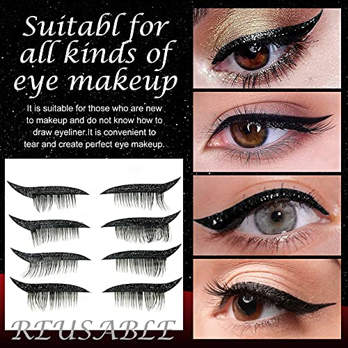 Reusable Eyeliner Sticker with Eyelashes, 4 Pairs False Eyelashes and