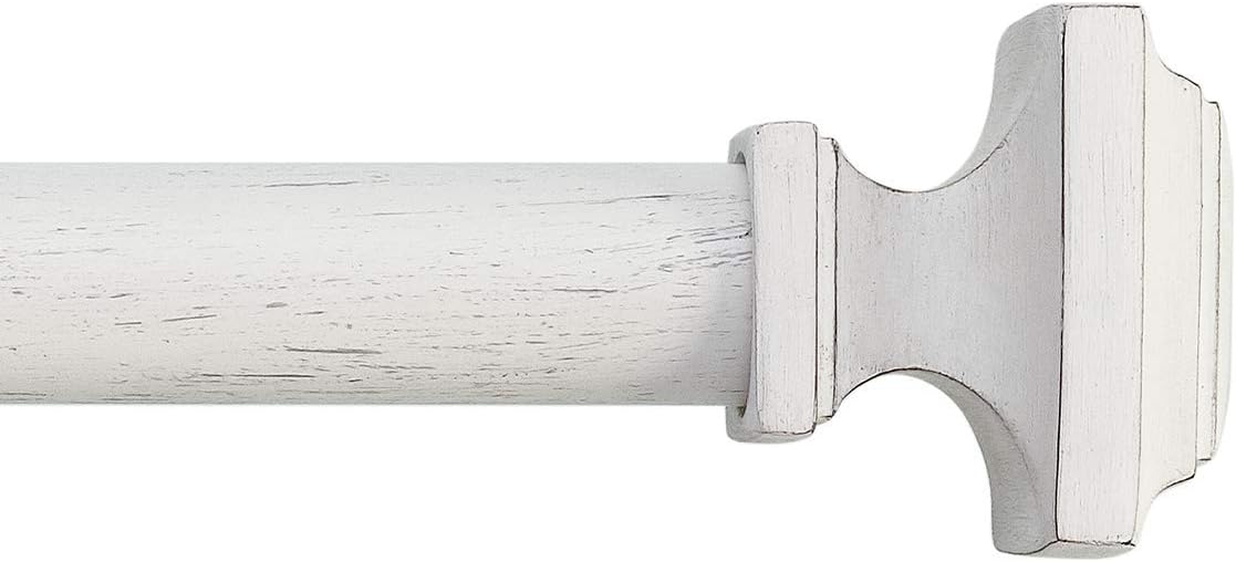 MODE Farmhouse Collection Single Curtain Rod Set with Cottage Square Finials - 36 to 72 in, White