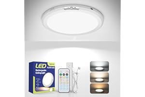 Aggforbl 10,000mAh Rechargeable Ceiling Light with Remote, 7.09“ Wireless Waterproof Shower Lights 3000K/4000K/6000K, Battery Powered Light for Closet Battery Operated, Motion Sensor Lights No Wiring