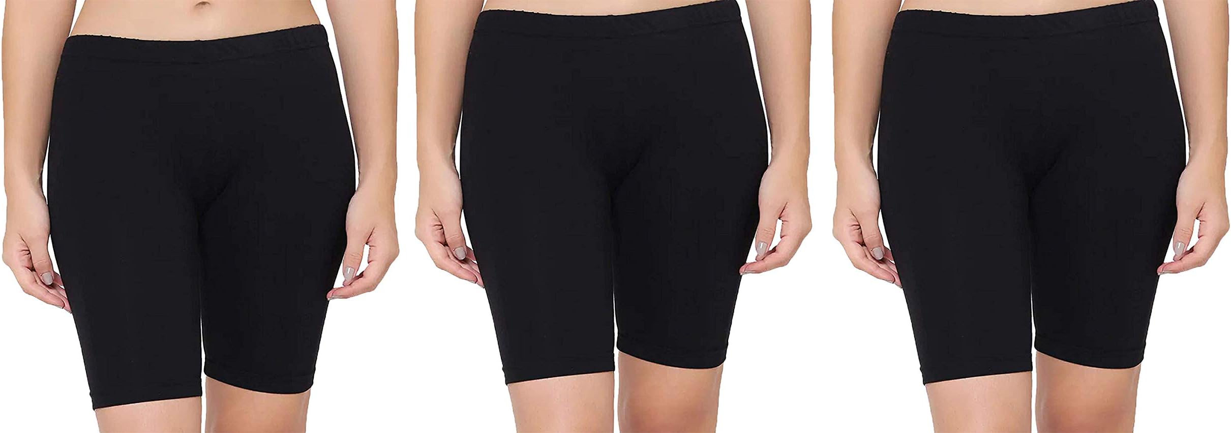 Zeyad Cotton Lycra Cycling Shorts/Tights/Shorties/Skinny Cycling/Yoga/Casual Shorts for Girls & Kids - Pack of 3 Black Color (65,70,75,80,85,90,95,100)