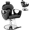 Dangvivi Black Salon Chair for Hair Stylist, Barber Chair for Home Barbershop, Reclining Salon Hair Chair with Hydraulic Pump,360°Rotation,130°Recline, Styling Hairdresser Braiding Chair