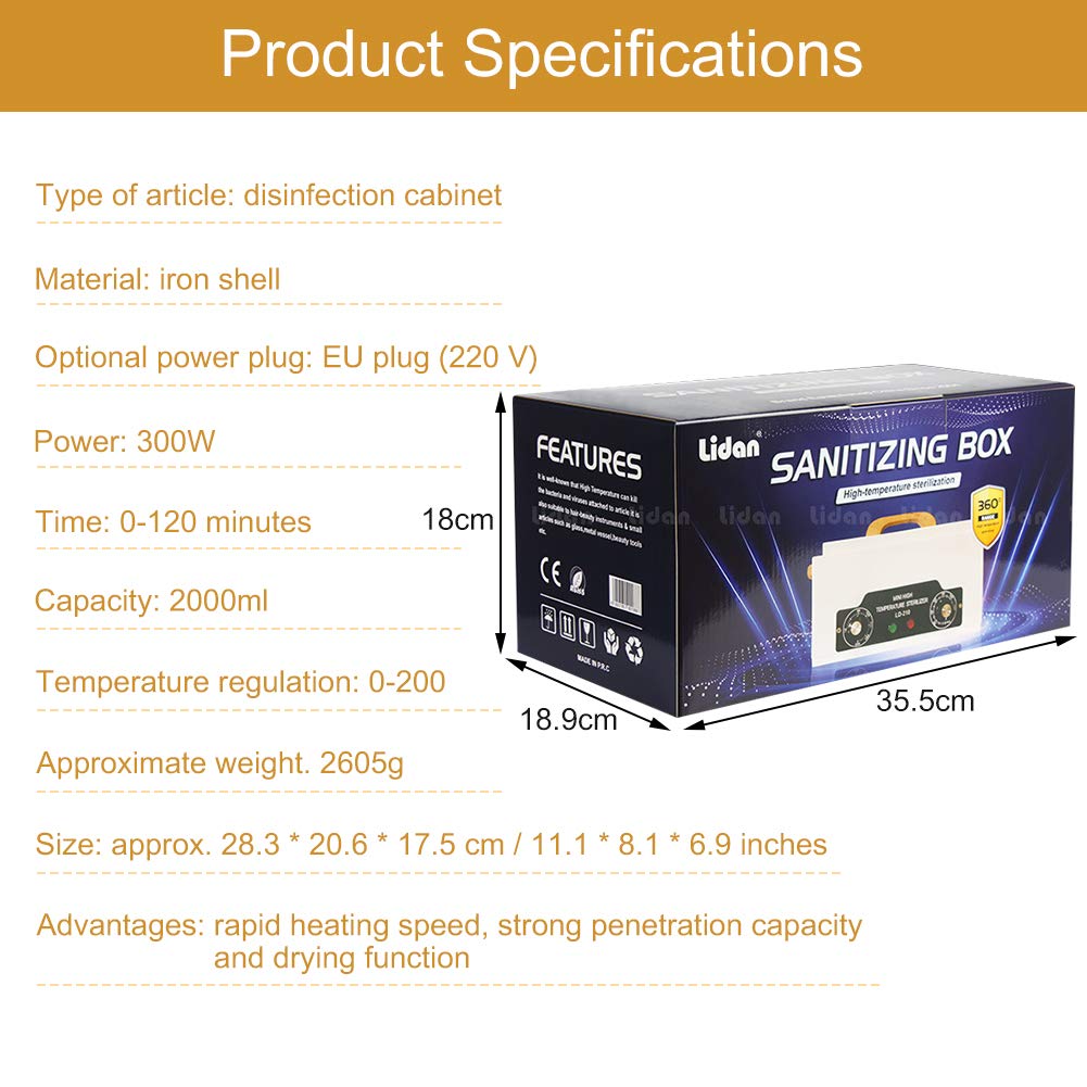 200℃ High Temperature Disinfection Box Cabinet, Dry Heat Disinfection Machine, For Manicure Makeup Tattoo Tools For Salon Spa Barber Shops(US Plug): Beauty