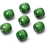Green Wood Beads, 110 PCS 17x 16mm Barrel Wooden Beads with 8mm Large Hole for Craft Making