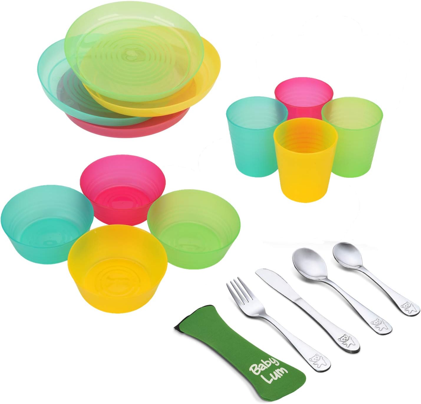 BabyLum Kids 4 Dinnerware Set Includes 1 Set Interlocking Brick Stainless Steel Utensils
