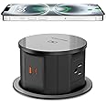 Pop Up Outlet with 15W Wireless Charger, 4 AC Outlets & PD 20W USB Fast Charging, 4.75 inch Desk Hole Power Grommet Connect 6FT Cord for Office, Conference, Kitchen Use(ETL & FCC Listed)
