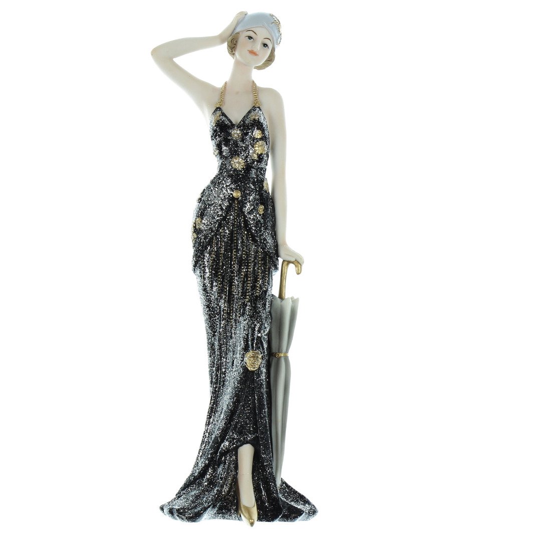 Widdop Bingham Stunning Art Deco Figurine ''Broadway Belles'' Lady Standing Rose Black Dress