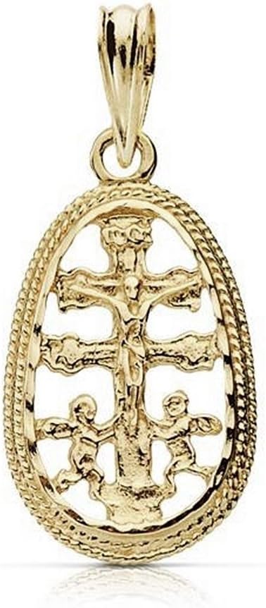 9k gold cross pendant 19mm. Caravaca encirclement [AB9027]