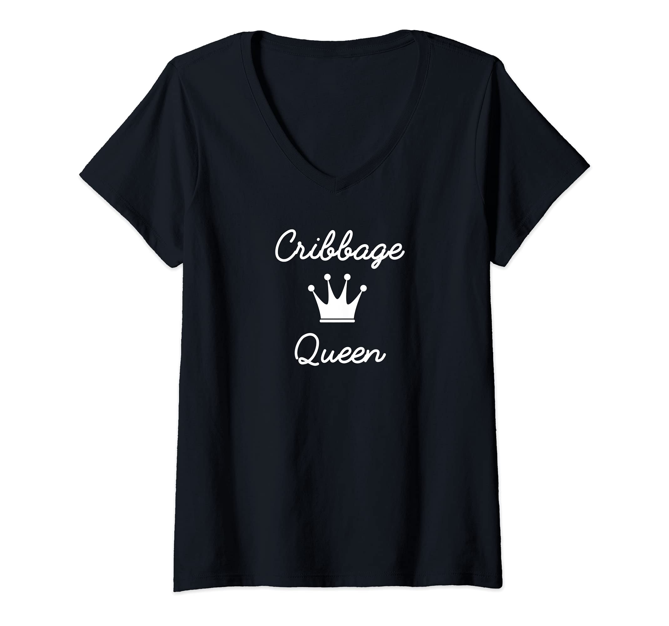 Womens Cribbage Queen card game players cards V-Neck T-Shirt