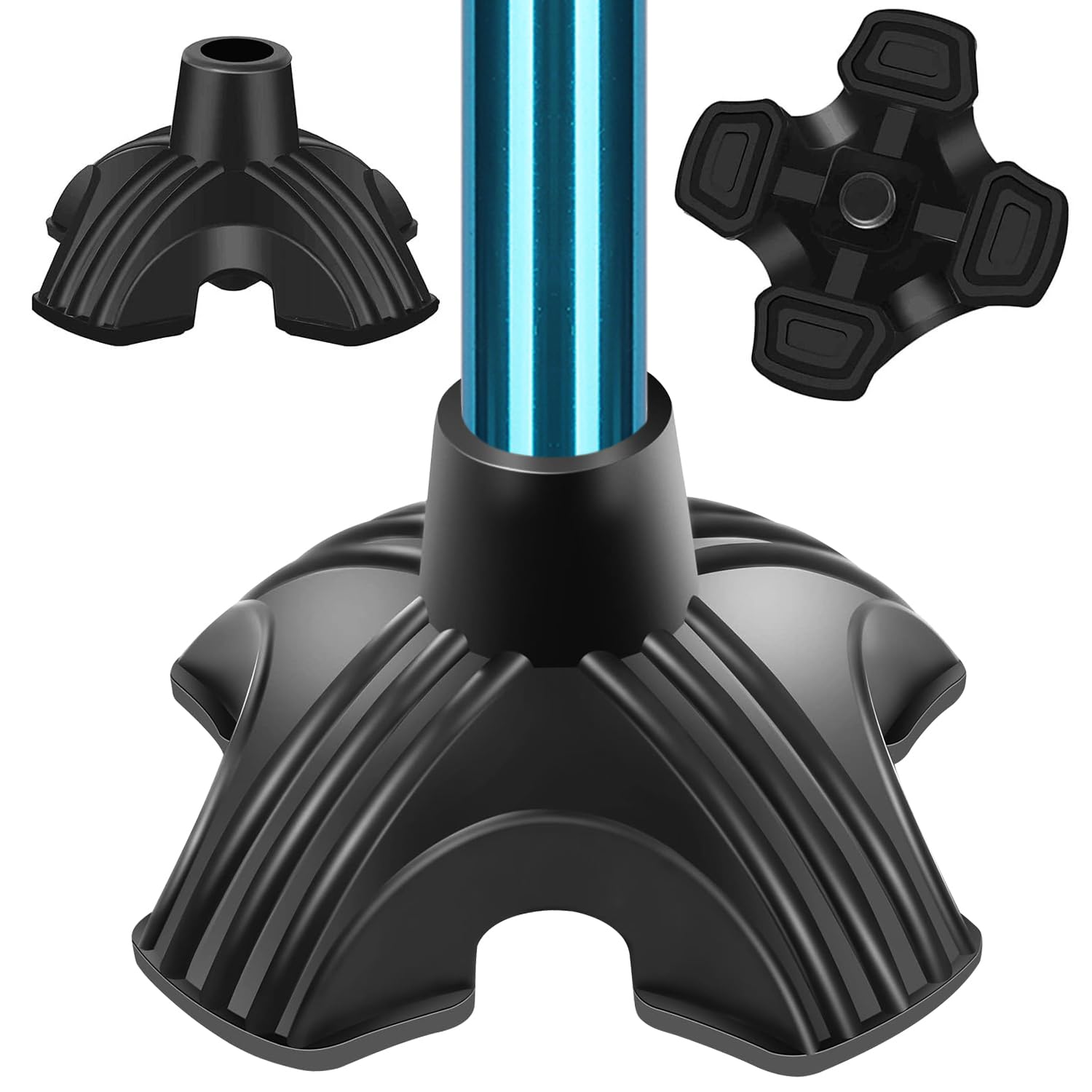 supregear Cane Tip Heavy Duty - Self Standing Non-Slip Rubber Quad Base for Walking Cane - Stable 4 Prong Replacement Foot for Folding Cane Walking Stick Offset Quad Pod or Tripod Canes