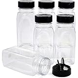 SALUSWARE - 6 PACK - 14 Oz with Black Cap - Plastic Spice Jars Bottles Containers - Perfect for Storing Spice, Herbs and Powd