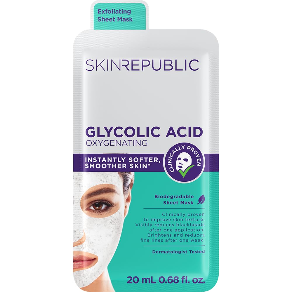 Skin Republic Glycolic Acid Oxygenating Mask | Visibly Brightens and Improves Skin Texture | Helps Reduce Appearance of Pores & Blackheads | Made in Korea (Pack of 1)
