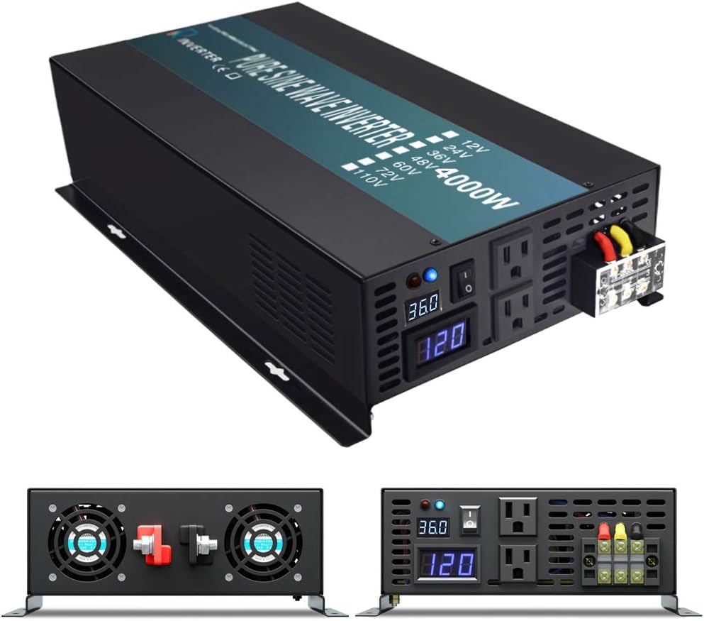 WZRELB 4000W Heavy Duty Pure Sine Wave Solar Power Inverter DC 36V to AC 110v 120V Backup Power with 2 AC Outlets with Hardwire Terminal and LED: Garden & Outdoor