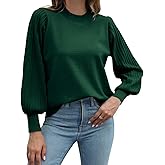 Ybenlow Women's 2024 Casual Crewneck Pleated Lantern Long Sleeve Pullover Sweater Loose Ribbed Knit Jumper Tops