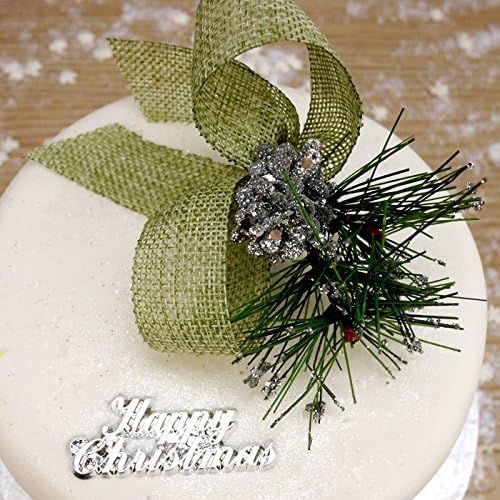 Silver Fir Cone Spray With Green Hessian Bow And Silver Motto