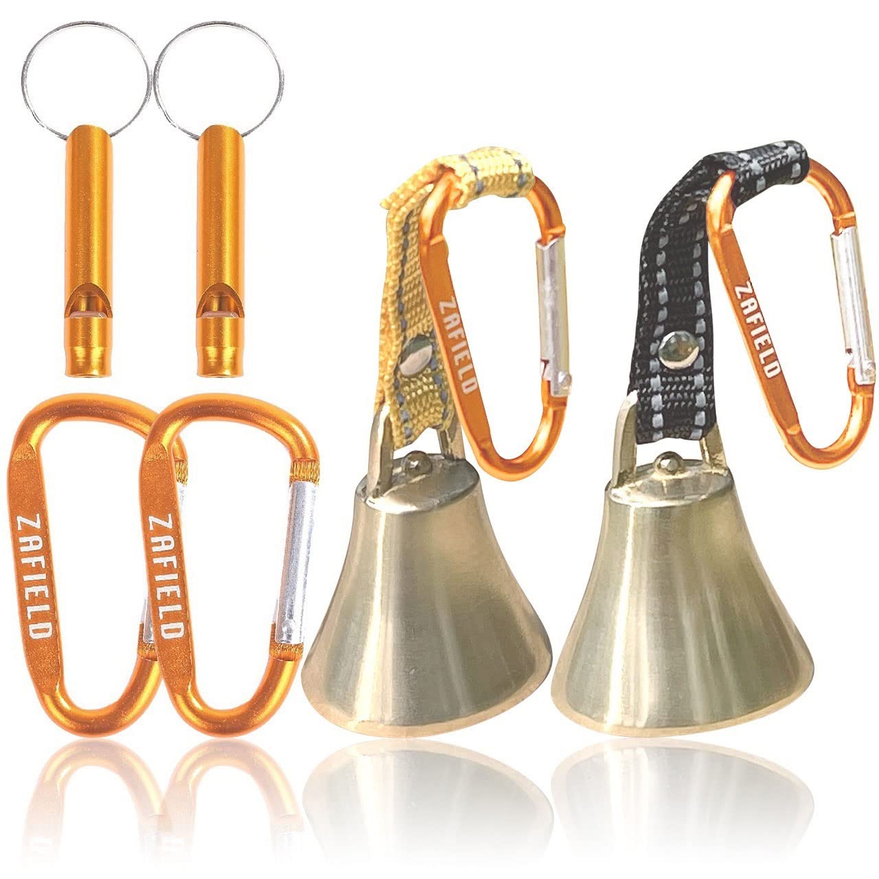 熊鈴 消音機能付き 熊よけ鈴 【プロ登山家推奨／真鍮製で遠くまで響くきれいな音色】 大音量 登山 トレッキング 山歩き 山菜取り 熊よけベル (ブラック＆イエロー 2個セット) の商品画像