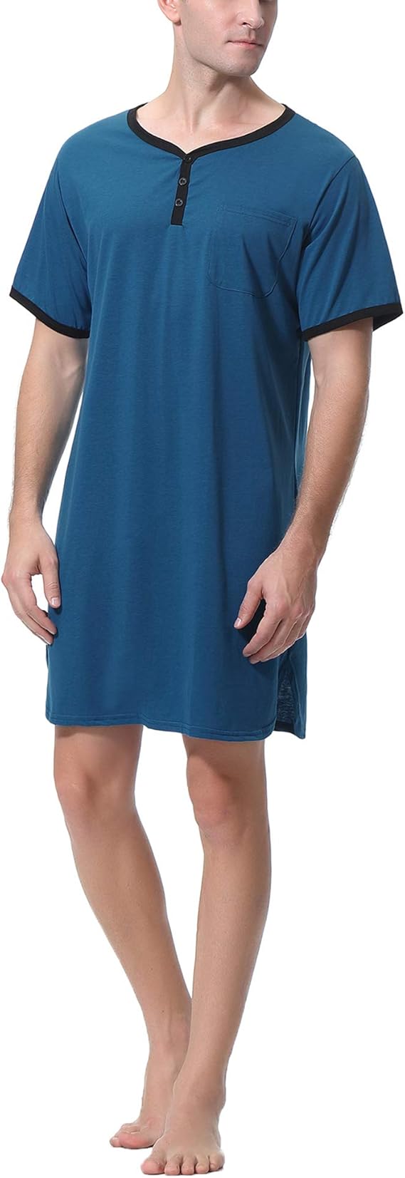 Sykooria Herren Nachthemd Kurzarm Sleepshirt Schlafanzug Herren