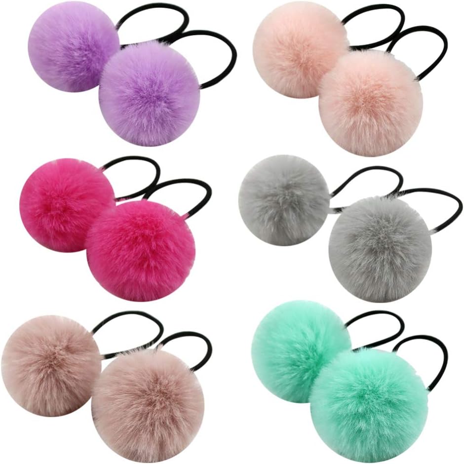 Lurrose 12 Pieces Pom Hair Ties Pompom Ball Elastic Hair Band Ball Fluffy Ponytail Holders Plush Hair Accessories for Women Lady Girls