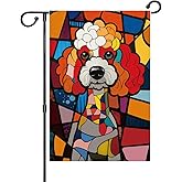 iWeeta Whimsical Poodle Garden Flag 12x18 Inch Double Sided Outside, Mosaic-Inspired Yard Patio Porch Outdoor Decoration