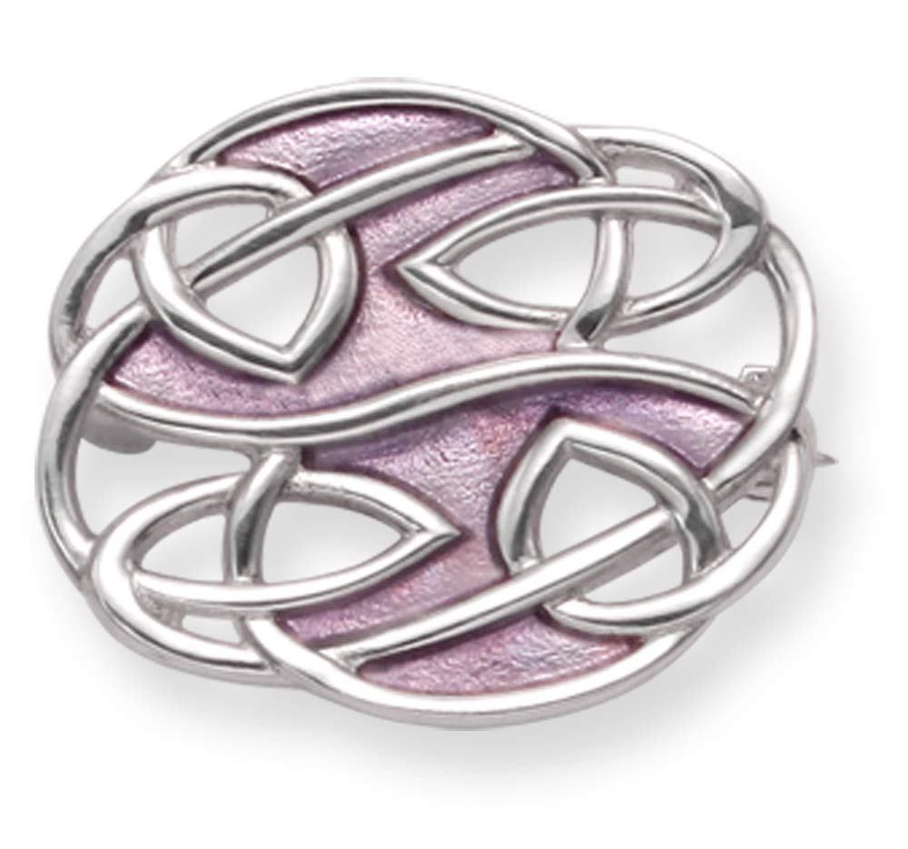 Sterling Silver Rennie Mackintosh Brooch with dusky Pink Enamel - SIZE: 24mm x 20mm. Branded leatherette Gift Boxed Rennie Mackintosh oval brooch. 9102/B63