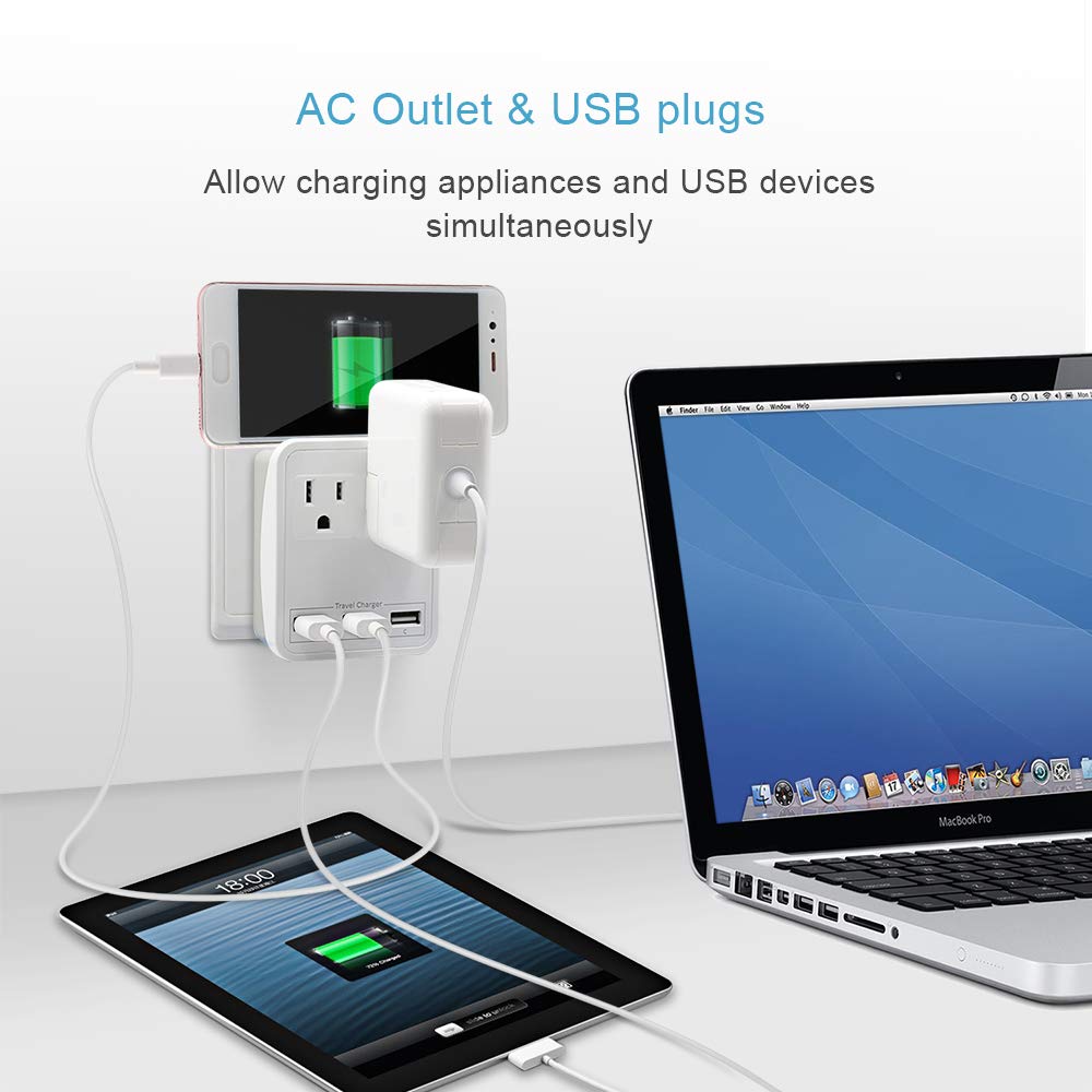World Travel Adapter Charger Kit - 3 USB + 2 US Outlets, Includes Plugs for Europe, UK, China, Australia, Japan - Perfect for Laptop, Cell Phones and more
