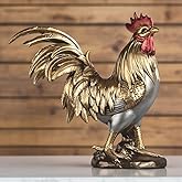 ICE ARMOR Hand Painted 13.75" H Color of Gold/Silver Rooster Figurine Statue Sculpture Ornament Decoration Home/Room Decor Unique Gift Ideas Housewarming Holidays Birthdays Great Collectible Addition