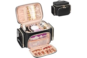 Large Makeup Bag, Portable Travel Makeup Bag Organizer for Women Girls with Makeup Brush Compartment & Two Side Pockets, Cosm