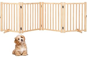 Garvee Paint-Free Wooden Freestanding Dog Gate, Foldable Indoor Pet Fence, 24" Height Step-Over Gate for Doorways, Stairs & H
