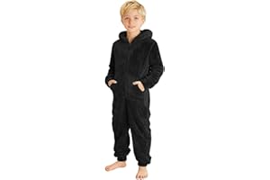 Generic Boys Girls Onesie Fuzzy Fleece Jumpsuits One Piece Sherpa Romper Zip Up Hooded Warm Onesie with Pocket Winter Clothes