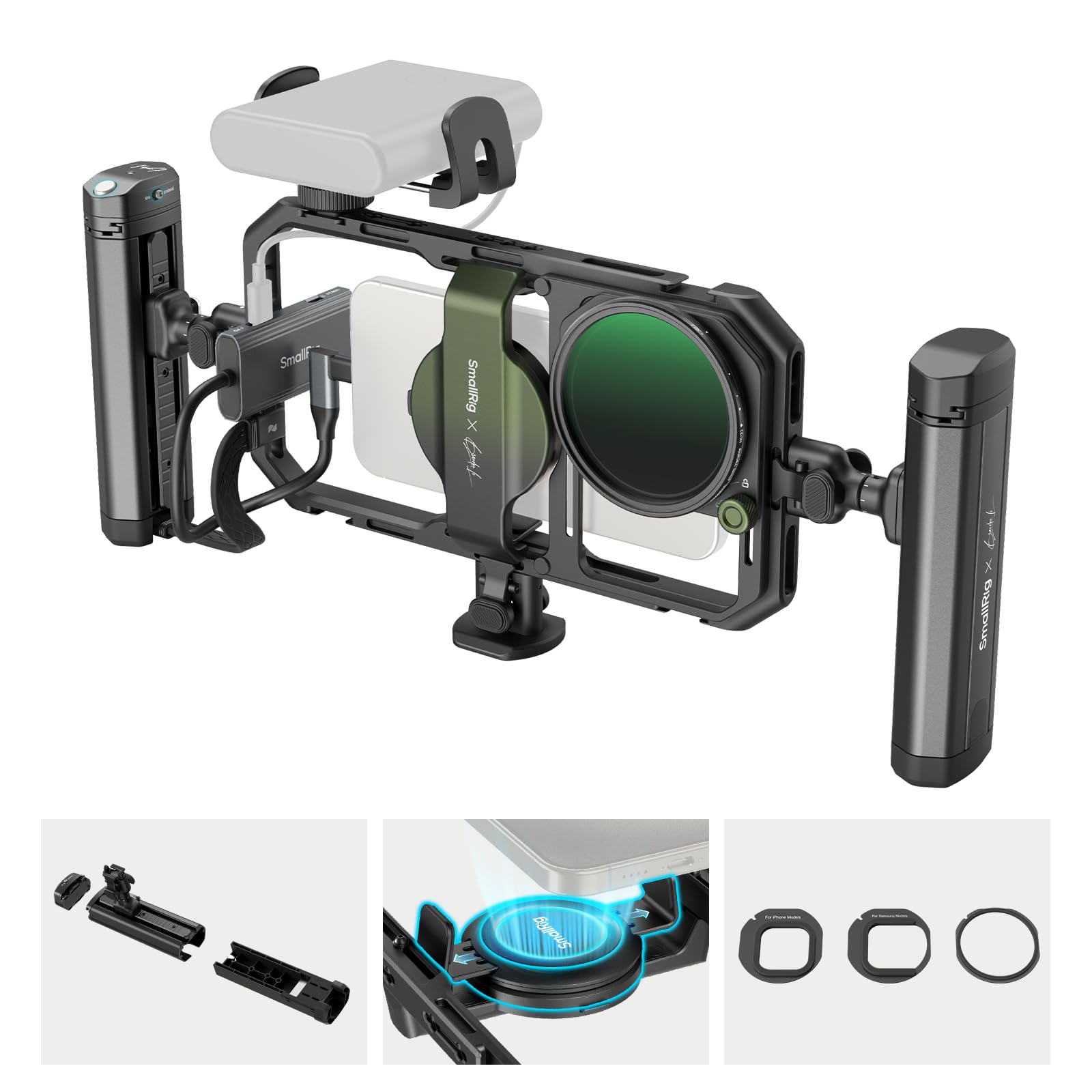 Photo 1 of SmallRig x Brandon Li All-in-One Mobile Video Kit, Universal Quick Release Phone Video Rig Kit for iPhone for Samsung for Pixel, with 67mm VND Filter Wireless Rotatable Handles for M.2 SSD - 4596