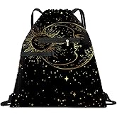 AYBELWG Drawstring Backpack Sports Gym Bag, Large String Swim Bag for Beach With Water Bottle Mesh Pocket, Cute Gym Sack with Zipper Pocket for Men Women Cute Golden Sun