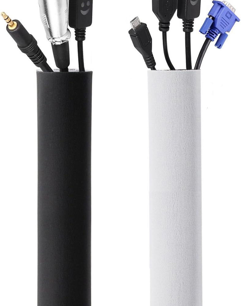 ILIVABLE Cable Management Sleeve, 63 Inches Lycra Neoprene Velcro Cord Organizer, Protect Wire from Cat/Dog/Mouse Biting (Black & White) 1 Pack