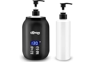 AOWOSA Massage Oil Warmer Bottle Professional Electric Lotion Digital Heater for SPA, Automatic Oil Warmer Heated Oil Lotion Cream for Salon, Barber Shops, Home, with Two Oil Bottle Dispenser (Black)