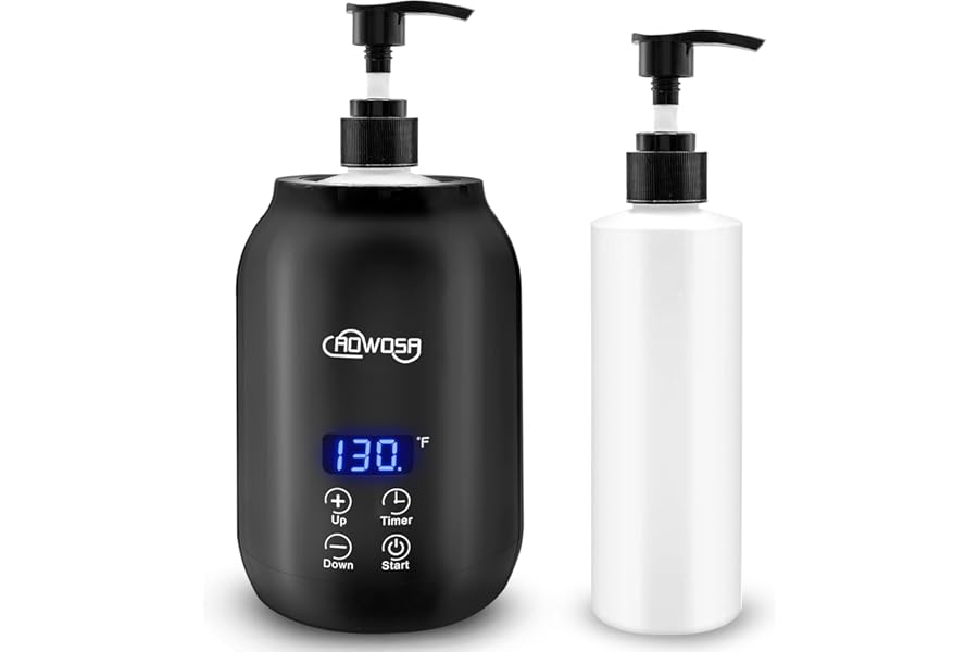 Massage Oil Warmer Bottle Professional Electric Lotion Digital Heater for SPA, Automatic Oil Warmer Heated Oil Lotion Cream for Salon, Barber Shops, Home, with Two Oil Bottle Dispenser (Black)